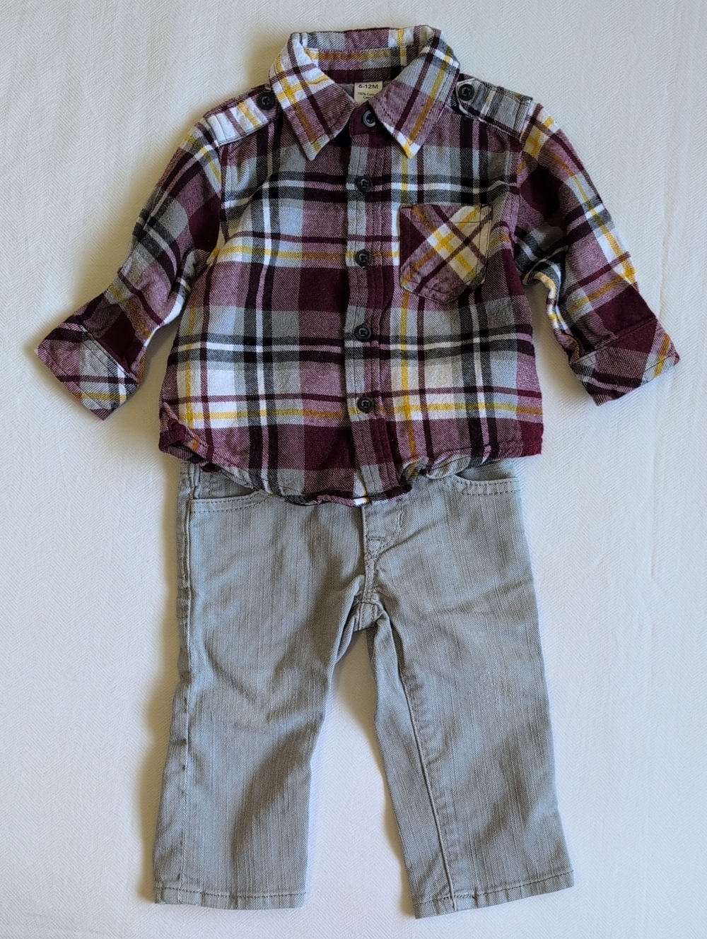 BABY GAP & GEORGE | 2pc Cabincore Plaid Flannel Shirt & Straight Denim | 6-12M